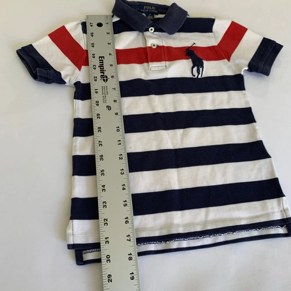 Polo Ralph Lauren Big Pony Shirt Red White Blue Stripe Short Sleeve Boy 6 Preppy